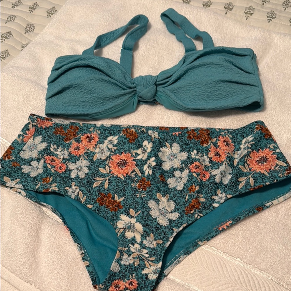 Time and Tru Teal and Floral Bikini Set